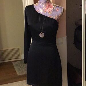 Abercrombie and Fitch half shoulder black silk dress